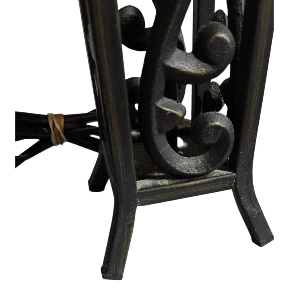 Pair Vintage Black Wrought Iron Table Lamps Gothic Spanish Revival Scrollwork